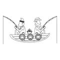 Fishermen in boat in black and white Royalty Free Stock Photo