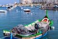 Fishermen boat in Spinola bay at Malta close up Royalty Free Stock Photo