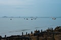 Fishermen Boats rest near the pier Royalty Free Stock Photo