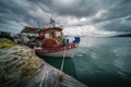 Fishermen boats on a shore in Zakynthos town Royalty Free Stock Photo