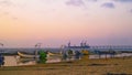 Fishermen boat at the small port of Givat Olga Hadera Israel in sunset