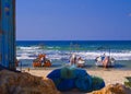 Fishermen boat at the small port of Givat Olga Hadera Israel in rough sea Royalty Free Stock Photo