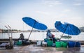 Fishermen bring their caught fish for sale along the road at a fishing port in Sriracha District, Chonburi Province