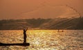 Fisherman throws a net in Lake Victoria. Uganda Royalty Free Stock Photo