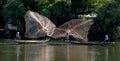 Casting nets from river boats, Hue, Vietnam Royalty Free Stock Photo