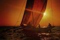 Fishermen on a Catamaran at Sunset Concept