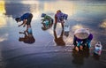 Fishermen catch fish at dawn in Asia