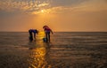 Fishermen catch fish at dawn in Asia