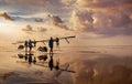 Fishermen catch fish at dawn in Asia