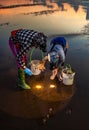 Fishermen catch fish at dawn in Asia