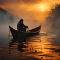 Fishermen catch fish with nets in the morning with smoky dew covering nature