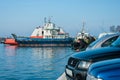 Fishermen catch fish in the port Royalty Free Stock Photo