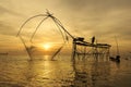 fishermen catching prawns early morning in Phatthalung province, Thailand