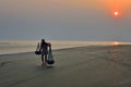 The fishermen collecting fishes and take it towards home in the evening at Baguran Jalpai sea beach near Digha