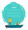 Fishermen Fishing from Motor Boat Vector Icon