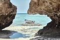 Fishermen fishing on a white sailboat Royalty Free Stock Photo