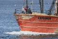 Fishermen on foredeck of commercial fishing vessel Explorer Royalty Free Stock Photo