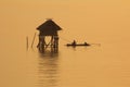 Fishermen in the golden sea, Morning Bay Bangtabun Royalty Free Stock Photo