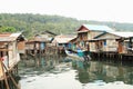 Fishermen houses above sea in Manokwari Royalty Free Stock Photo