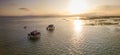 Fishermen houses in Bassin Arcachon, Cabanes Tchanquees, Aerial view, France