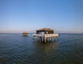 Fishermen houses in Bassin Arcachon, Cabanes Tchanquees, Aerial view, France Royalty Free Stock Photo