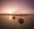 Fishermen houses in Bassin Arcachon, Cabanes Tchanquees, Aerial view, France