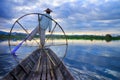 Fishermen in Inle Lake at sunrise Royalty Free Stock Photo