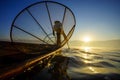 Fishermen in Inle Lake at sunrise, Shan State, Myanmar Royalty Free Stock Photo