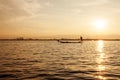 Fishermen in Inle lakes sunset, Royalty Free Stock Photo