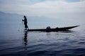 Fishermen in Inle lakes sunset Royalty Free Stock Photo