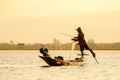 Fishermen in Inle lakes sunset Royalty Free Stock Photo