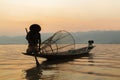 Fishermen in Inle lakes sunset, Myanmar. Fishermen Royalty Free Stock Photo