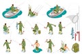 Fishermen Isometric Icons
