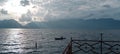 Fishermen on Lake Maninjau which is illuminated by a glimmer of light