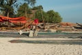 Fishermen and nets on the beach of fishing willage