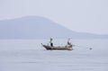 Fishermen netting fish on a boat at sea at Koh Talu , Prachuap Khiri Khan in Thailand. March 16, 2020