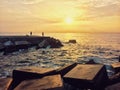 Fishermen on pier early morning. Royalty Free Stock Photo