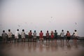 Fishermen pull the net. Goa, India