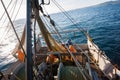 Fishermen pull trawl fish Royalty Free Stock Photo