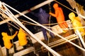 Fishermen pull the trawl to fish at night