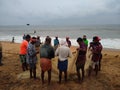 Fishermen pulling fishing net, fishing industry, kerala coast Royalty Free Stock Photo