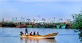 Fishermen are ready to catch fish in the river arasalaru near karaikal beach.