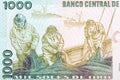 Fishermen repairing nets from old Peruvian money