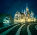 Fishermen`s bastion at night in Budapest, Hungary