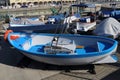 Fishermen`s boats at the entrance of the Marina di genova Airport. Royalty Free Stock Photo