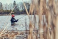 Fishermen spin fishing using chest waders Royalty Free Stock Photo