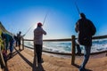 Fishermen Sunrise Sea Close Rear Royalty Free Stock Photo