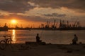 Fishermen at sunset, port of Varna