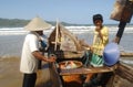 Fishermen on the Teleng beach in Pacitan Royalty Free Stock Photo