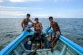 Fishermen in their boat off the coast of Negombo in Sri Lanka.
